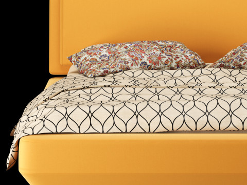Bed with pillows and blanket 022 3D Model