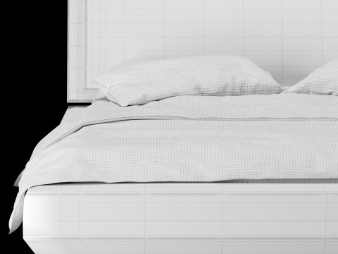 Bed with pillows and blanket 022 3D Model