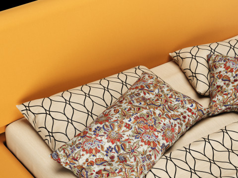 Bed with pillows and blanket 022 3D Model