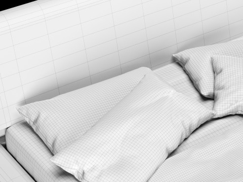 Bed with pillows and blanket 022 3D Model