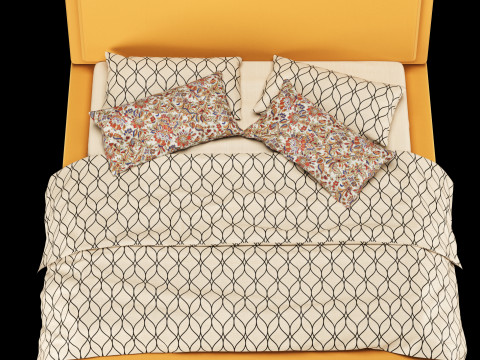 Bed with pillows and blanket 022 3D Model