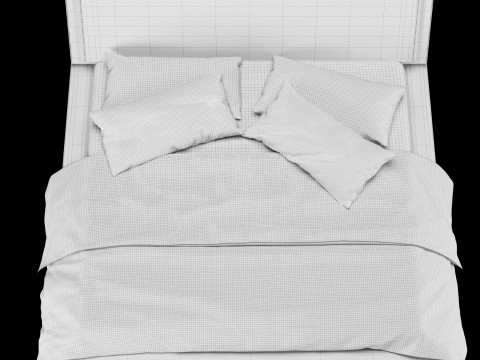 Bed with pillows and blanket 022 3D Model