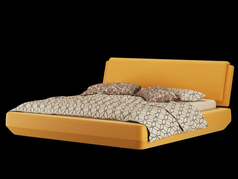 Bed with pillows and blanket 022 3D Model