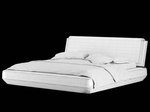 Bed with pillows and blanket 022 3D Model