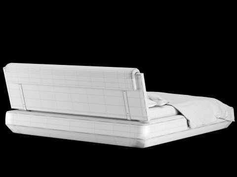 Bed with pillows and blanket 022 3D Model