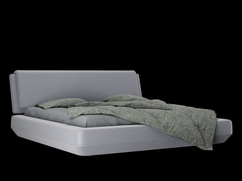 Letto con cuscini e coperta 023 Modello 3D