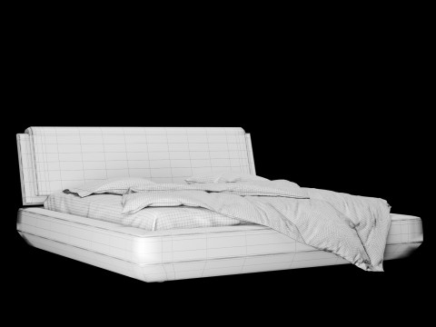 带枕头和毯子的床 023 3D 模型