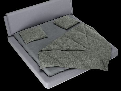带枕头和毯子的床 023 3D 模型