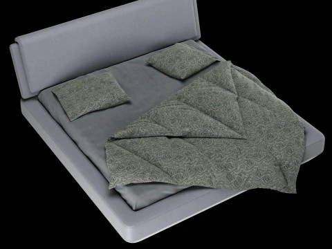 Bed with pillows and blanket 023 3D Model