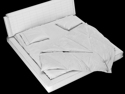 带枕头和毯子的床 023 3D 模型