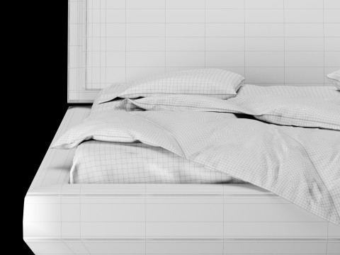 带枕头和毯子的床 023 3D 模型