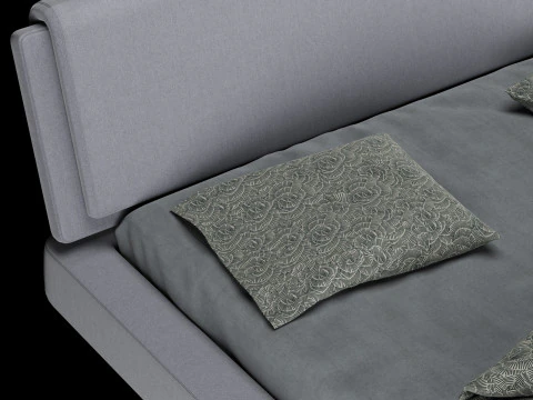Bed with pillows and blanket 023 3D Model