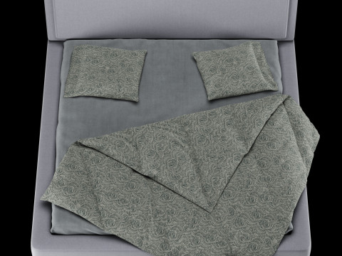 带枕头和毯子的床 023 3D 模型