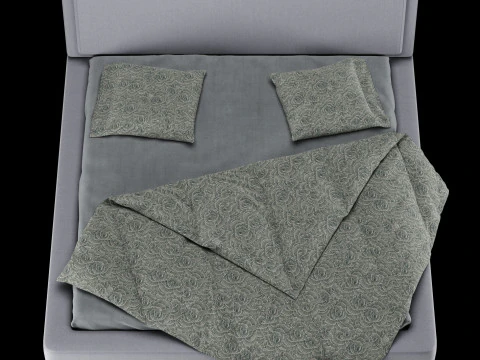 Bed with pillows and blanket 023 3D Model