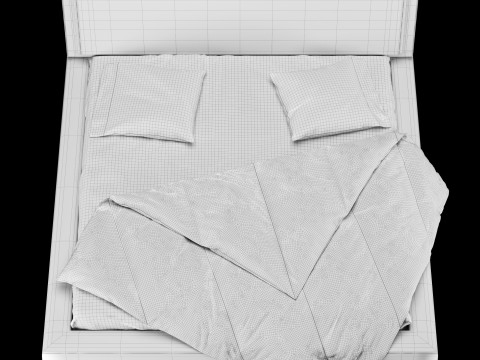 带枕头和毯子的床 023 3D 模型