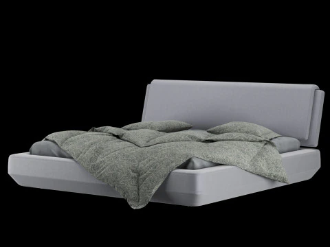 Bed with pillows and blanket 023 3D Model