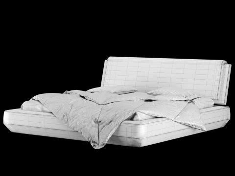 Bed with pillows and blanket 023 3D Model