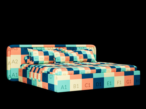 Bed with pillows and blanket 024 3D Model