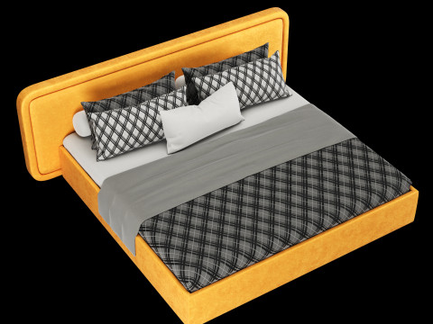 Bed with pillows and blanket 024 3D Model