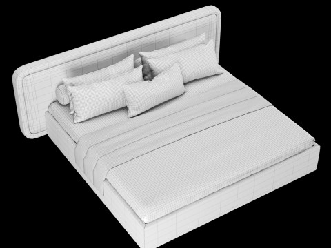Bed with pillows and blanket 024 3D Model