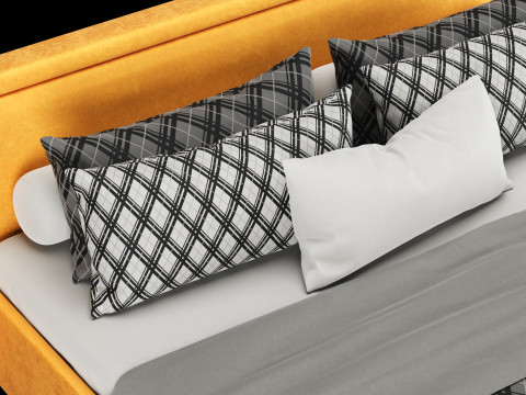 Bed with pillows and blanket 024 3D Model