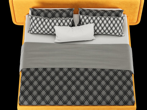 Bed with pillows and blanket 024 3D Model