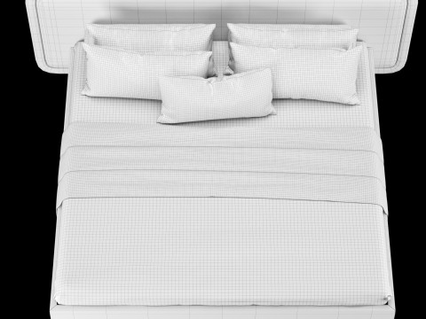 Bed with pillows and blanket 024 3D Model