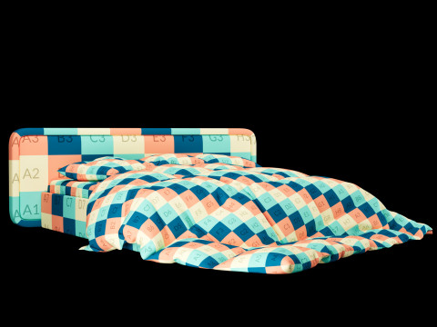 Ліжко з подушками та ковдрою 025 3D Модель