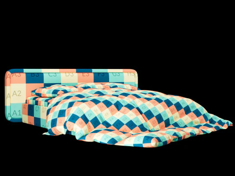 Bed with pillows and blanket 025 3D Model