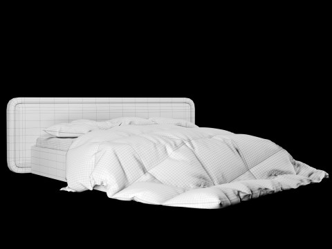 Ліжко з подушками та ковдрою 025 3D Модель