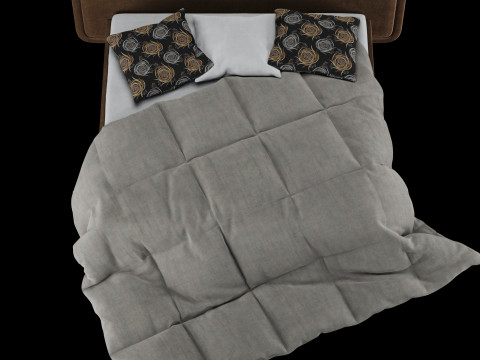 Ліжко з подушками та ковдрою 025 3D Модель