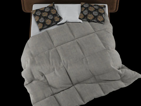 Bed with pillows and blanket 025 3D Model