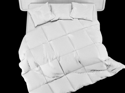 Bed with pillows and blanket 025 3D Model