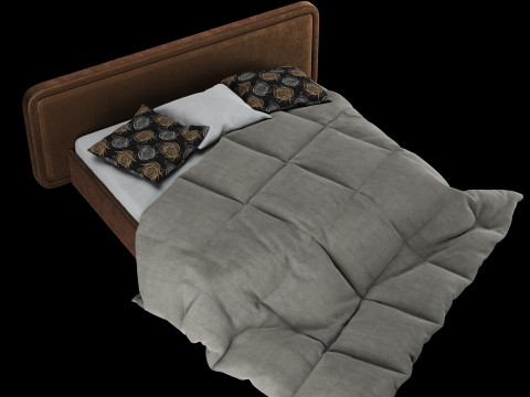 Ліжко з подушками та ковдрою 025 3D Модель