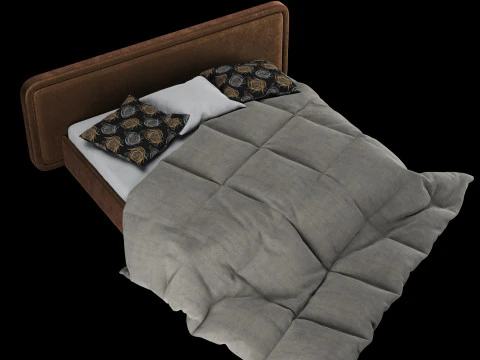 Bed with pillows and blanket 025 3D Model