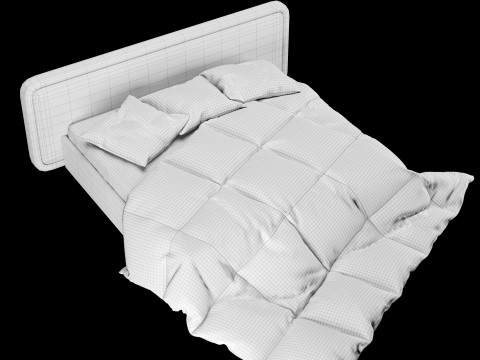 Ліжко з подушками та ковдрою 025 3D Модель