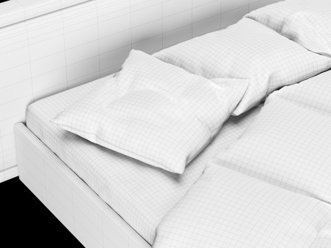 Ліжко з подушками та ковдрою 025 3D Модель