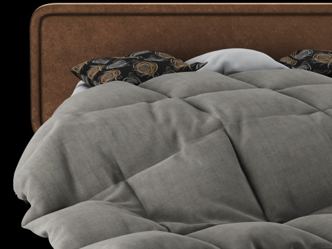 Ліжко з подушками та ковдрою 025 3D Модель