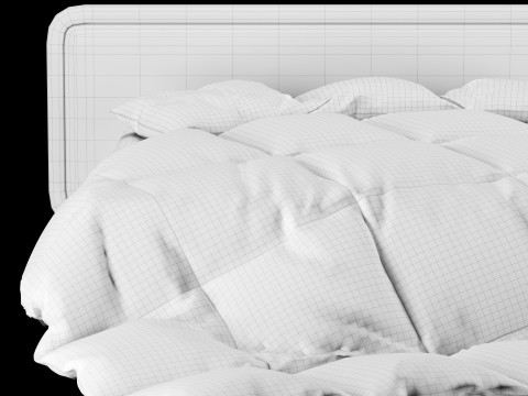 Ліжко з подушками та ковдрою 025 3D Модель