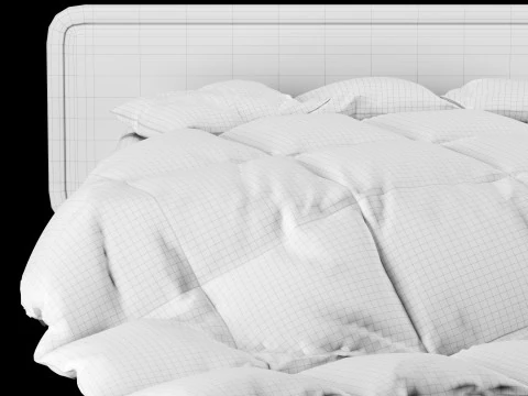Bed with pillows and blanket 025 3D Model