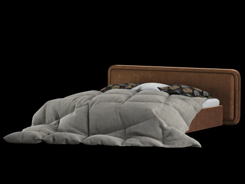 Bed with pillows and blanket 025 3D Model