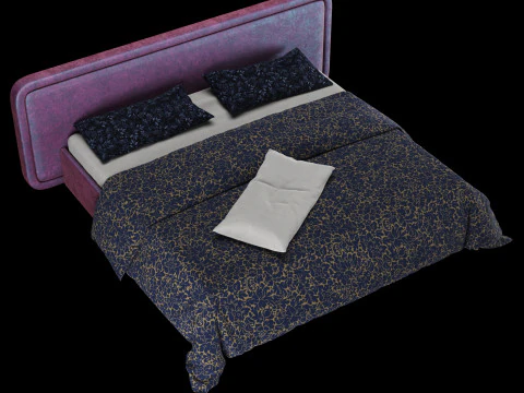 Bed with pillows and blanket 026 3D Model