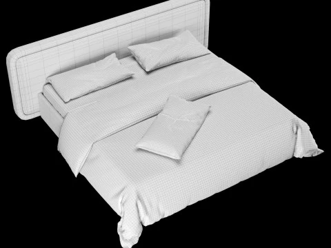 Bed with pillows and blanket 026 3D Model