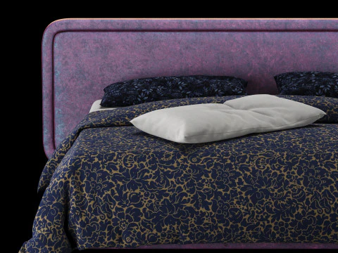 Bed with pillows and blanket 026 3D Model