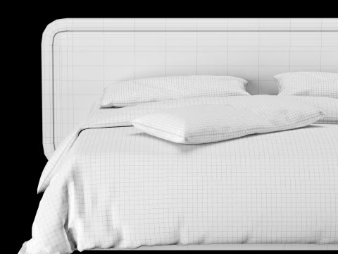 Bed with pillows and blanket 026 3D Model