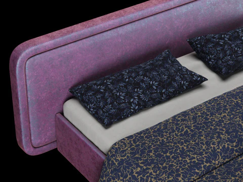 Bed with pillows and blanket 026 3D Model