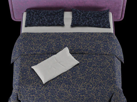 Bed with pillows and blanket 026 3D Model