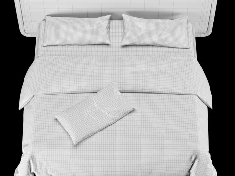 Bed with pillows and blanket 026 3D Model
