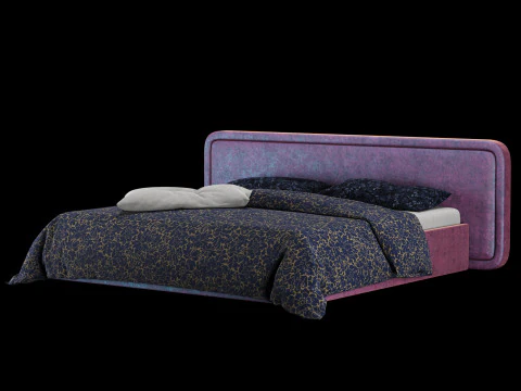 Bed with pillows and blanket 026 3D Model