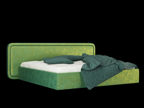 Letto con cuscini e coperta 027 Modello 3D